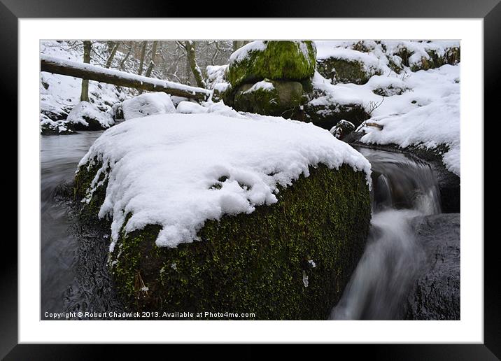 a snowy green rock Framed Mounted Print by Robert Chadwick