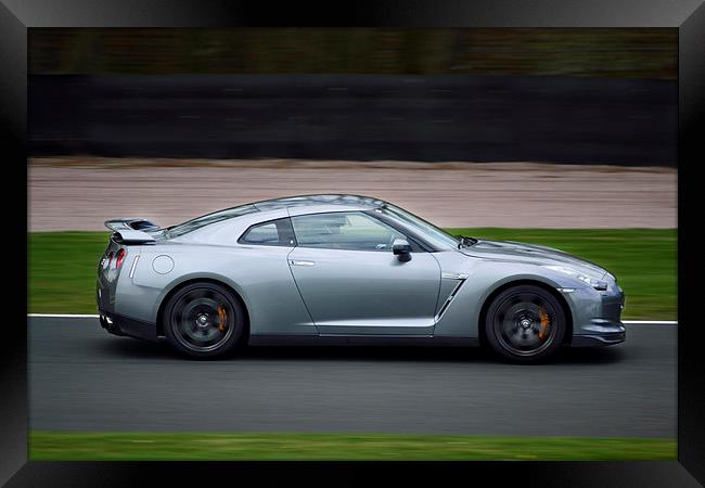 Nissan GTR rounding Oulton Park Framed Print by Steven Murphy