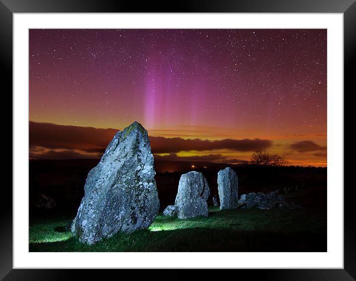 Aurora over Standing Stones Framed Mounted Print by Paul Martin