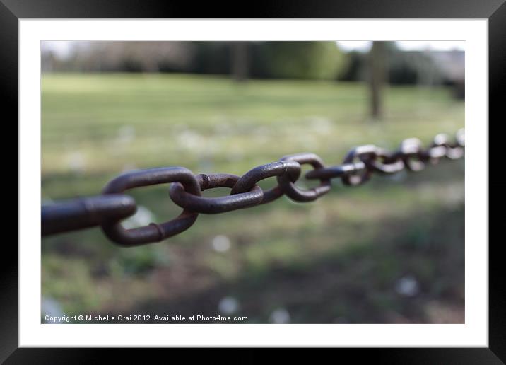 Chain link against grass Framed Mounted Print by Michelle Orai