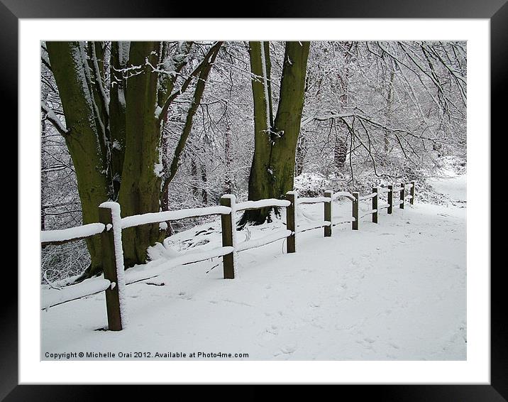 Snowy Fence Framed Mounted Print by Michelle Orai
