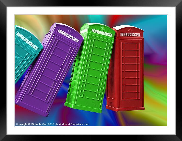 Multi coloured Phone Boxes Framed Mounted Print by Michelle Orai