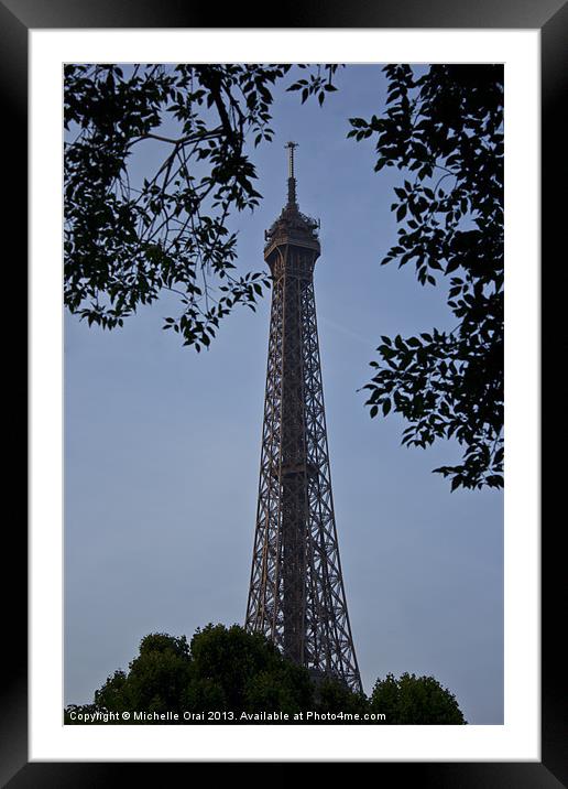 Eiffel Tower through the trees Framed Mounted Print by Michelle Orai
