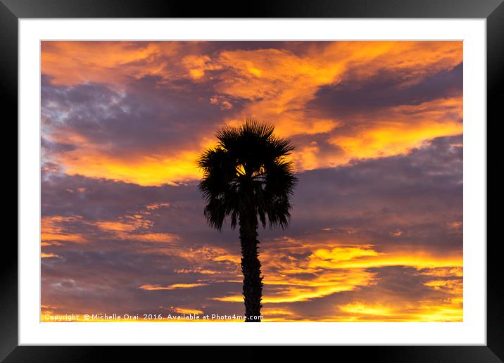 Palm Tree sunset Framed Mounted Print by Michelle Orai