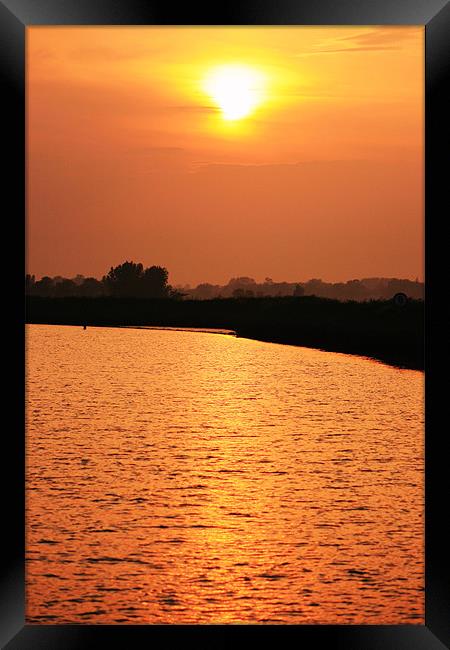sunset over river Bure Framed Print by dennis brown
