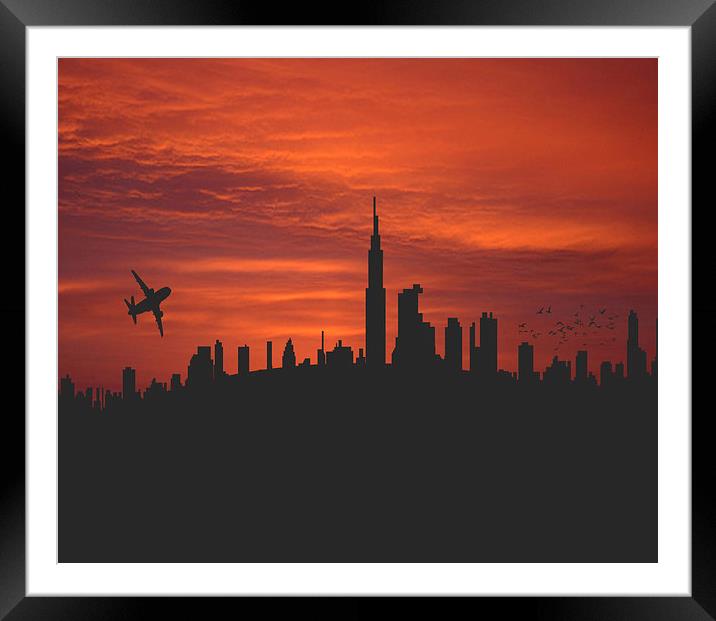 Blood Red City Skyline Framed Mounted Print by Ade Robbins