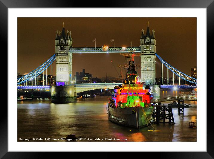 HMS Belfast From London Bridge - Night Framed Mounted Print by Colin Williams Photography