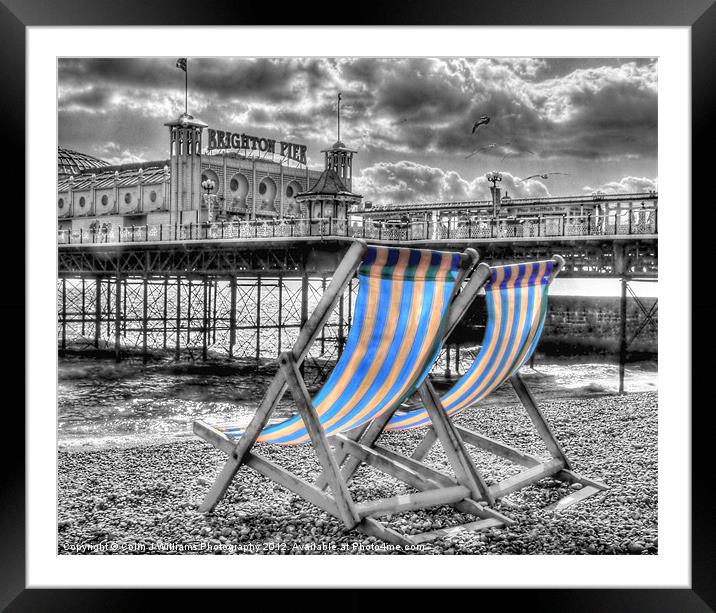 Deckchairs - Brighton BW Framed Mounted Print by Colin Williams Photography