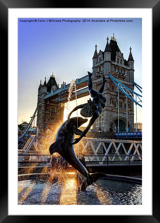  Tower Bridge and Girl with a Dolphin Fountain  Framed Mounted Print by Colin Williams Photography