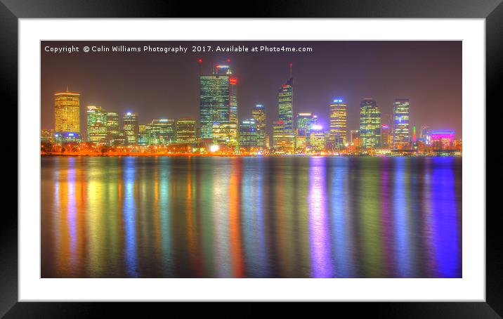 The City Of Perth WA At Night - 3 Framed Mounted Print by Colin Williams Photography
