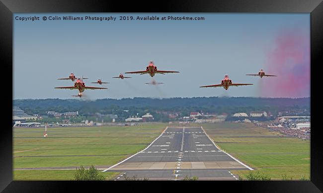 The Red Arrows Take Off - Farnborough Airshow 2014 Framed Print by Colin Williams Photography