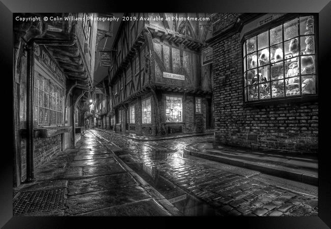 The Shambles At Night 2 BW Framed Print by Colin Williams Photography