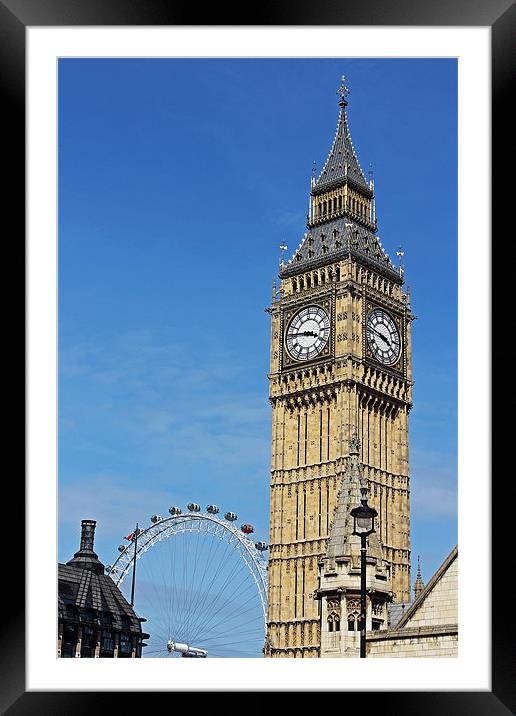Big Ben and London Eye Framed Mounted Print by Tony Murtagh