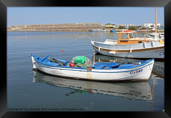 Blue Boat in Sozopol Harbour Framed Print by Tony Murtagh