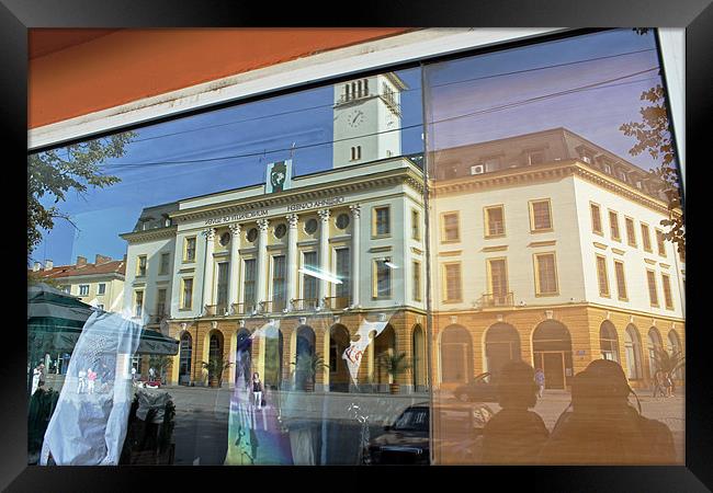 Reflections of Sliven Town Hall Framed Print by Tony Murtagh