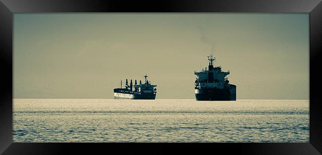 STEAMING TANKERS cargo oil ships steaming into the Framed Print by Andy Smy