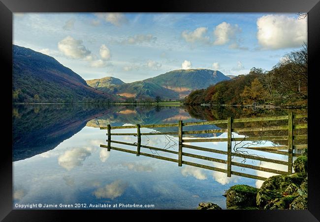 Fence Reflections In Buttermere Framed Print by Jamie Green