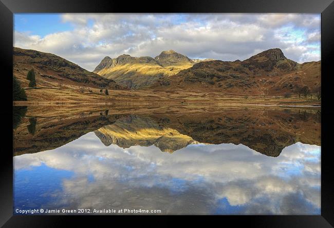 Langdale Pikes Reflections Framed Print by Jamie Green