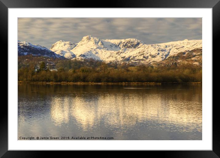 The Langdale Pikes across Elterwater Framed Mounted Print by Jamie Green