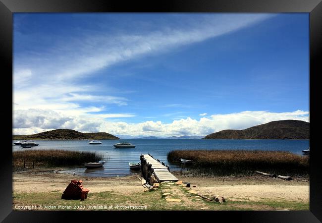 View of Lake Titicaca from the Island of the Sun Framed Print by Aidan Moran
