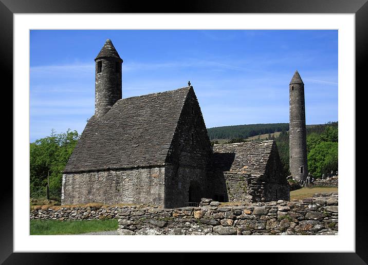  St Kevins Church And Round Tower Framed Mounted Print by Aidan Moran