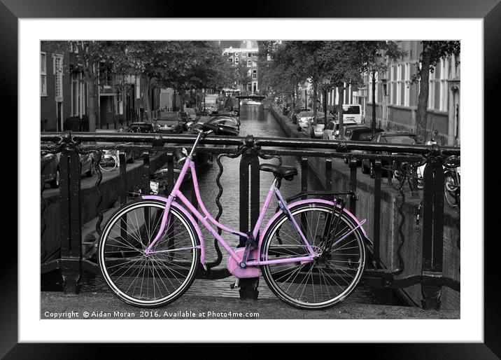 Pink Bicycle By The Canal  Framed Mounted Print by Aidan Moran