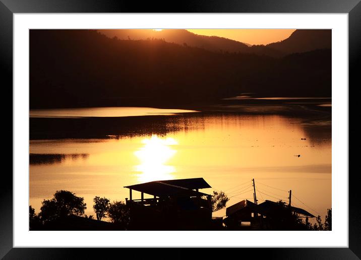 Sunrise On Begnas Lake, The Himalayas, Nepal  Framed Mounted Print by Aidan Moran