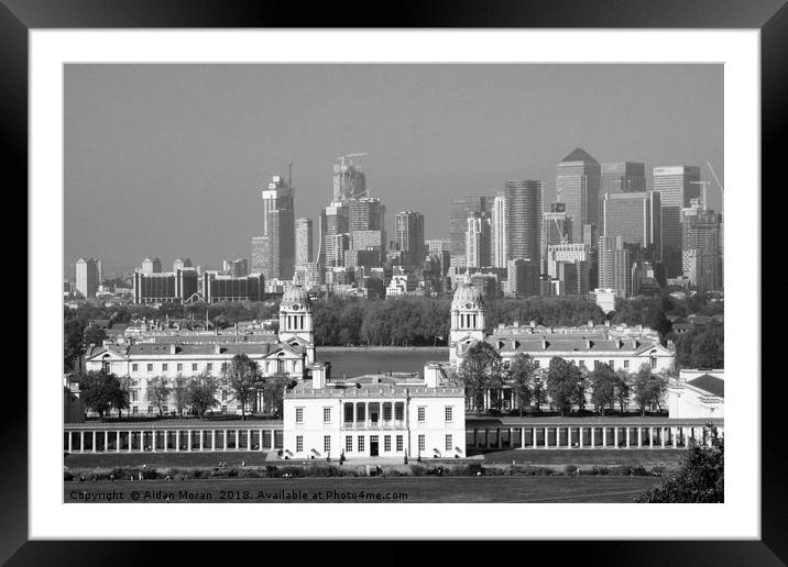  Queens House and Canary Wharf from Greenwich  Framed Mounted Print by Aidan Moran