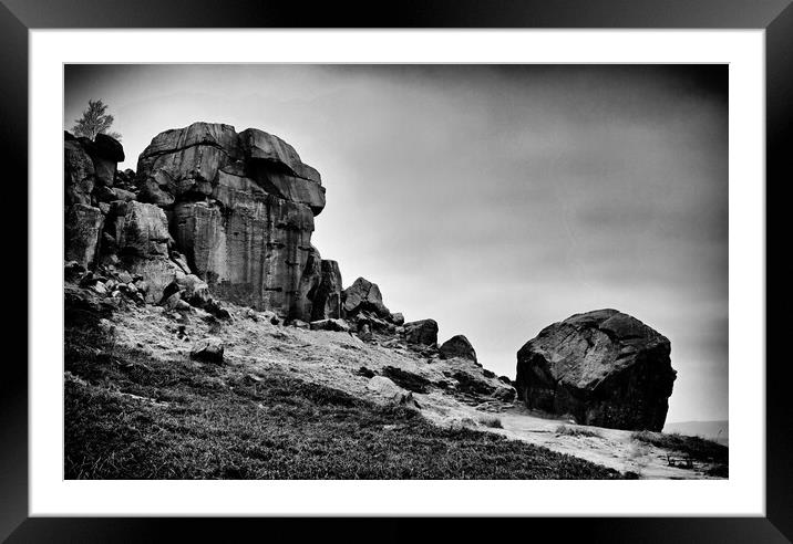 Cow and Calf rocks Framed Mounted Print by David McCulloch