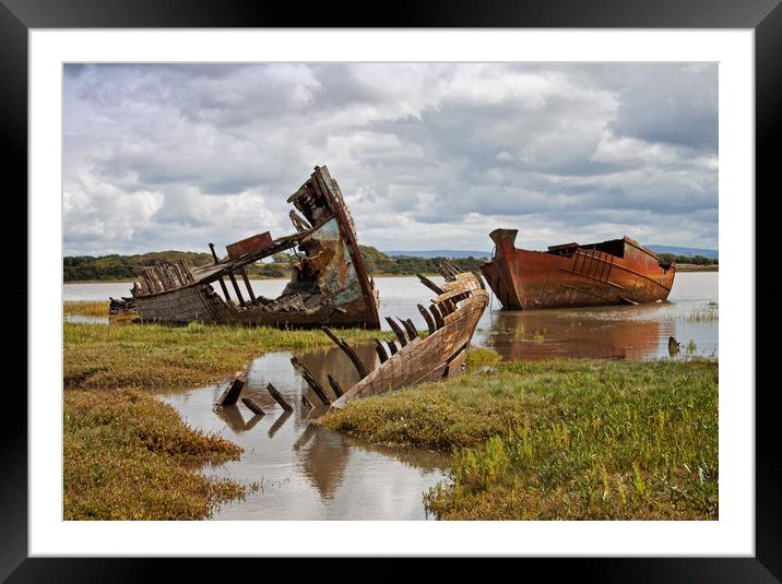 Wyre wrecks in water Framed Mounted Print by David McCulloch