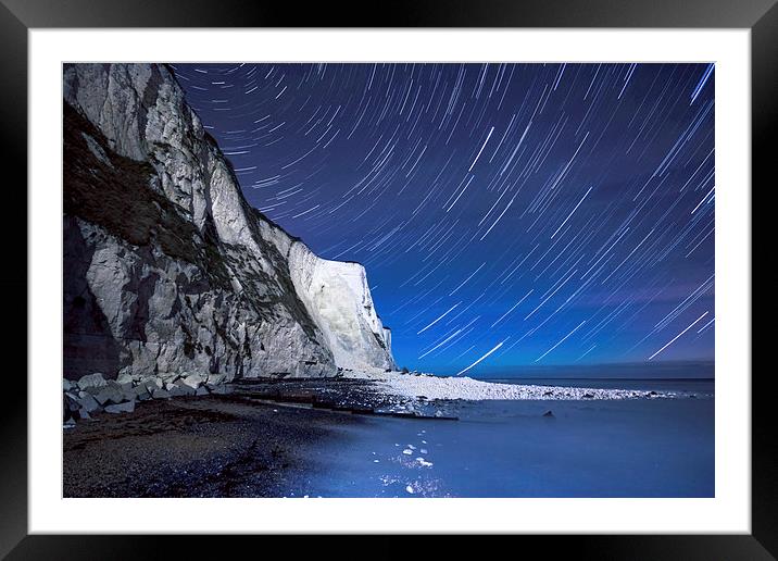White Cliffs of Dover on a Starry Night Framed Mounted Print by Ian Hufton