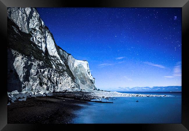 White Cliffs of Dover on a Starry Night Framed Print by Ian Hufton
