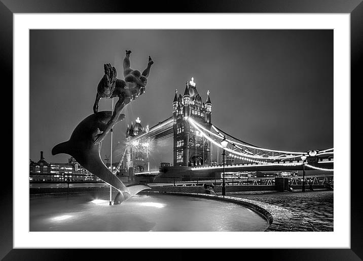 Tower Bridge and Dolphin - mono Framed Mounted Print by Ian Hufton