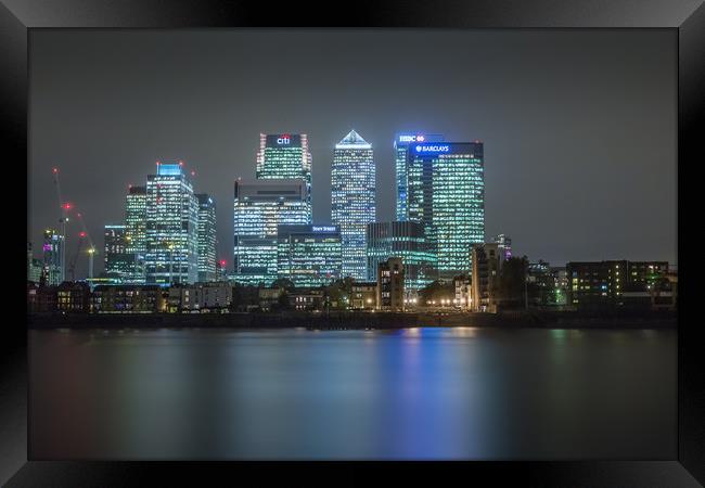 Docklands London Skyline at night Framed Print by Ian Hufton