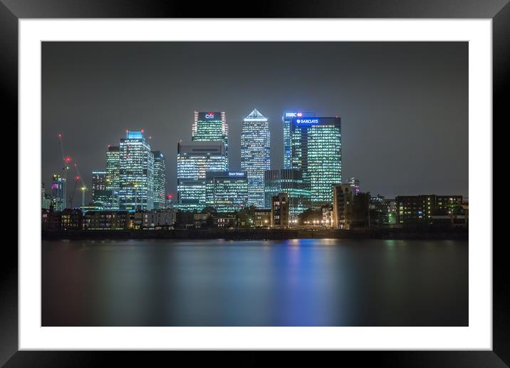 Docklands London Skyline at night Framed Mounted Print by Ian Hufton