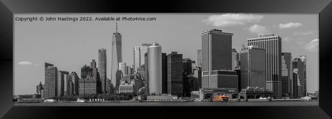 Manhattan Skyline in Monochrome Framed Print by John Hastings