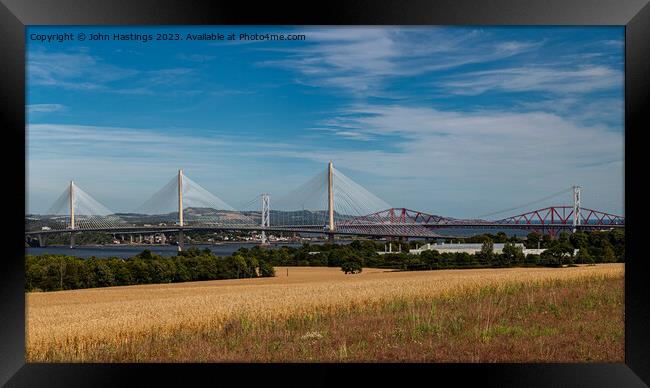 Iconic Forth Bridges' Aerial Panorama Framed Print by John Hastings
