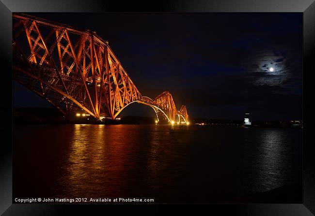 Forth Rail Bridge by moonlight Framed Print by John Hastings