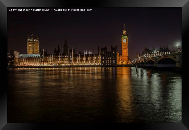 Nighttime Splendor of the Houses of Parliament Framed Print by John Hastings