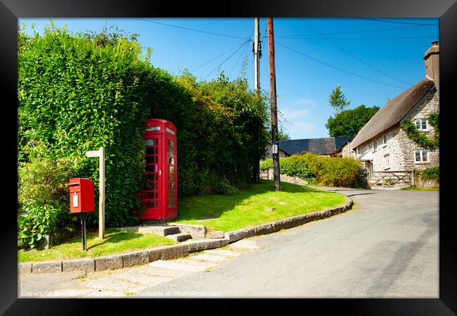 Holne Red Telephone Box Dartmoor Framed Print by Helen Northcott