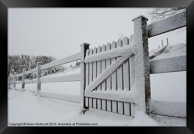 Snow Covered Gate Framed Print by Helen Northcott