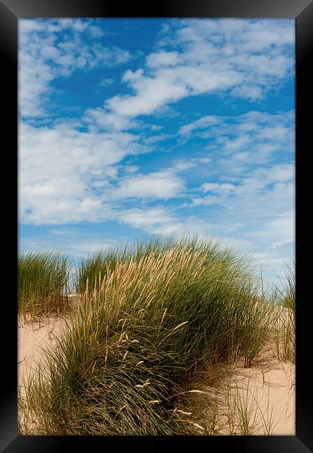 Formby Sand Dunes & Sky Framed Print by Helen Northcott