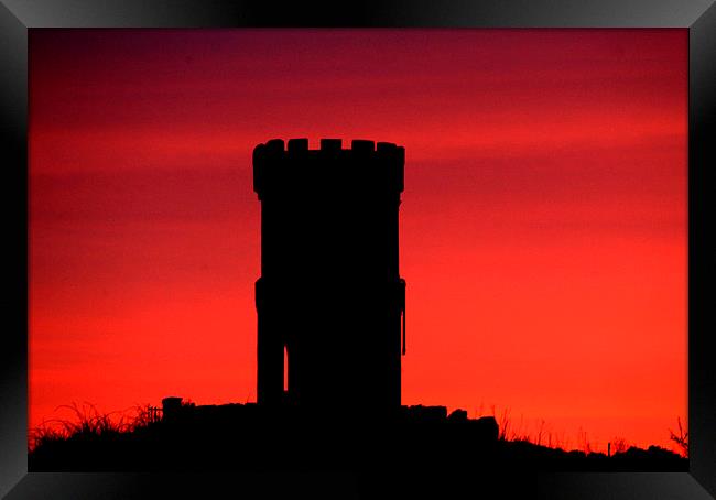  Red watch tower at night. Framed Print by Jim Moran