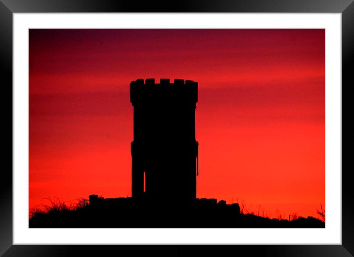  Red watch tower at night. Framed Mounted Print by Jim Moran