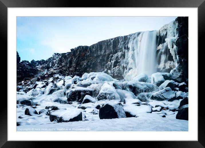 Frozen Waterfall Framed Mounted Print by Nick Hirst