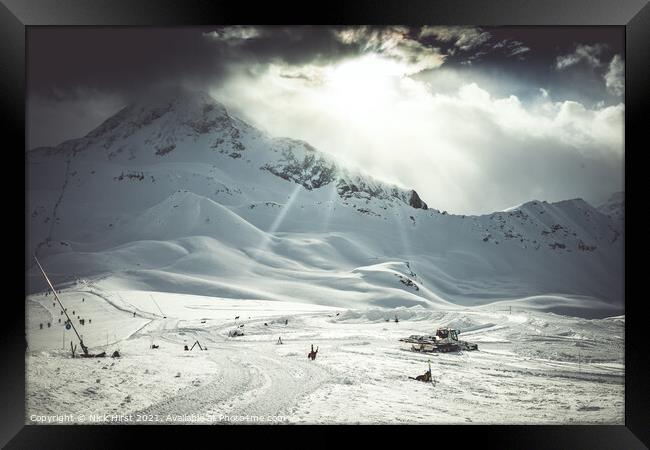 Sunlit Snowscape Framed Print by Nick Hirst