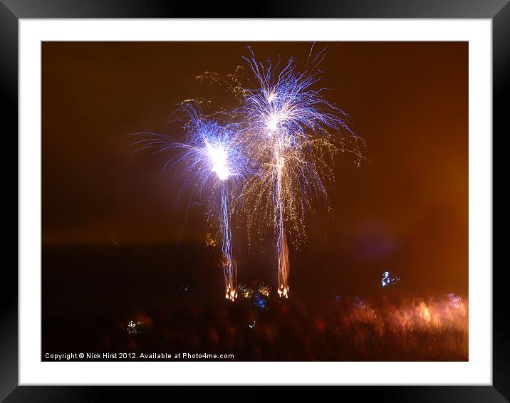 Twinned Fireworks Framed Mounted Print by Nick Hirst