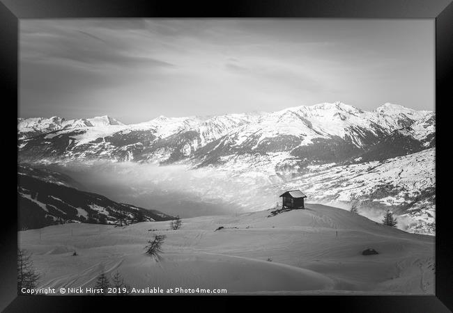 Single hut on the mountain top Framed Print by Nick Hirst