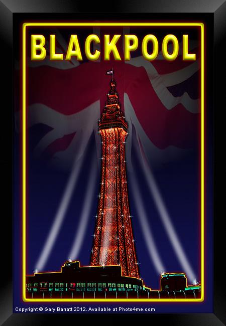 Blackpool Tower Neon Yellow Framed Print by Gary Barratt