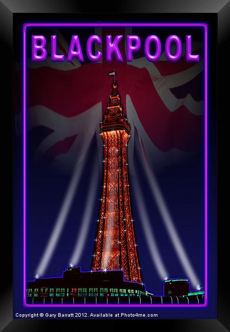 Blackpool Tower Neon Grape Framed Print by Gary Barratt